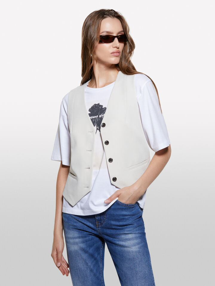 Beige slim fit vest - women's vests and sleeveless jackets - Beige | Sisley image number 3